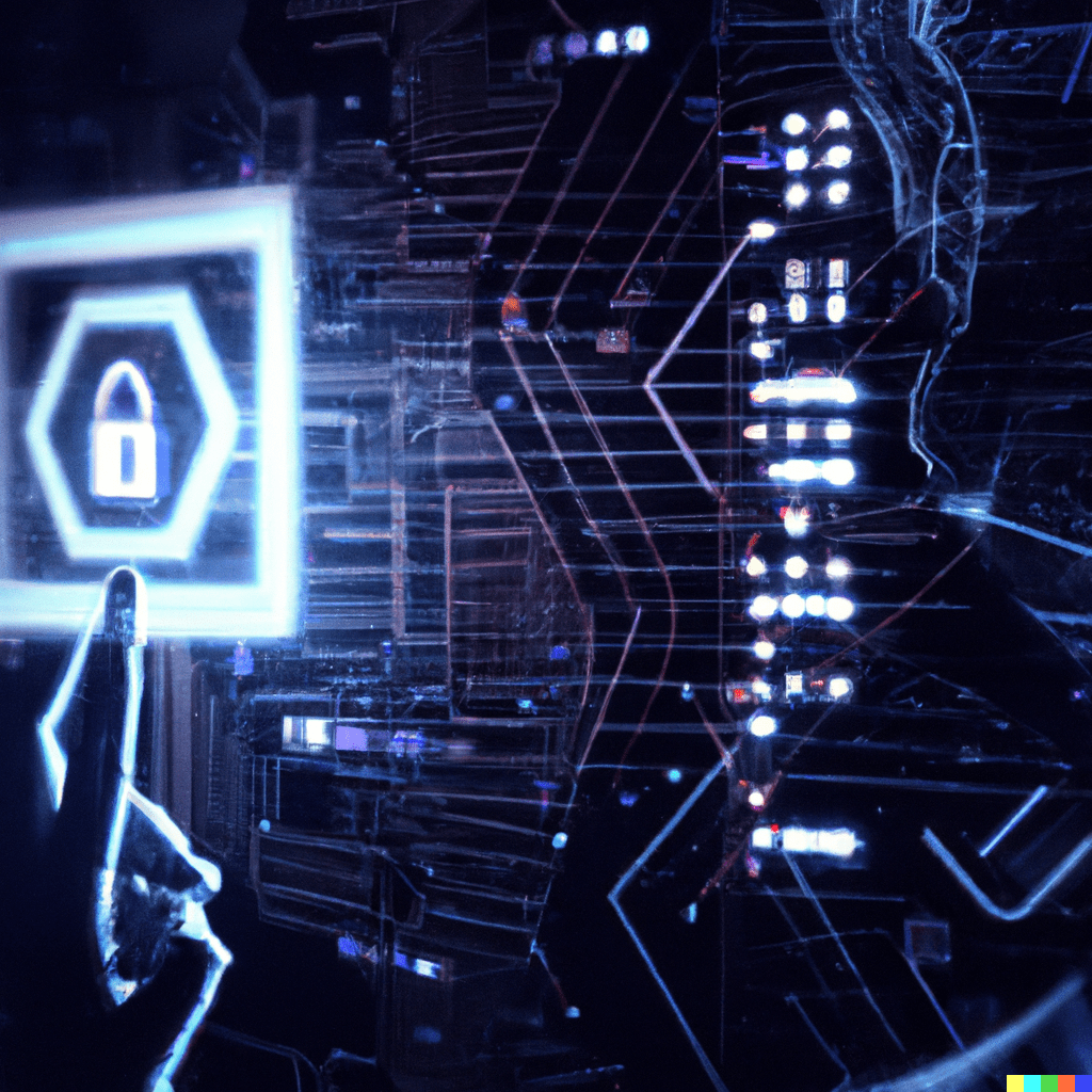AI thinking about cybersecurity. Image generated by DALL·E 2
